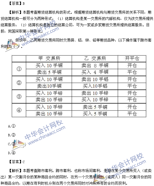 期貨從業(yè)資格考試《期貨基礎(chǔ)知識(shí)》樣卷單選題及答案