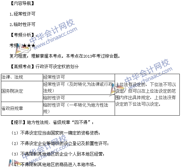 稅務師《涉稅服務相關法律》高頻考點：行政許可設定權的劃分