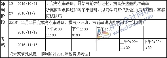 2016年稅務(wù)師考試沖刺階段學(xué)習(xí)計劃表