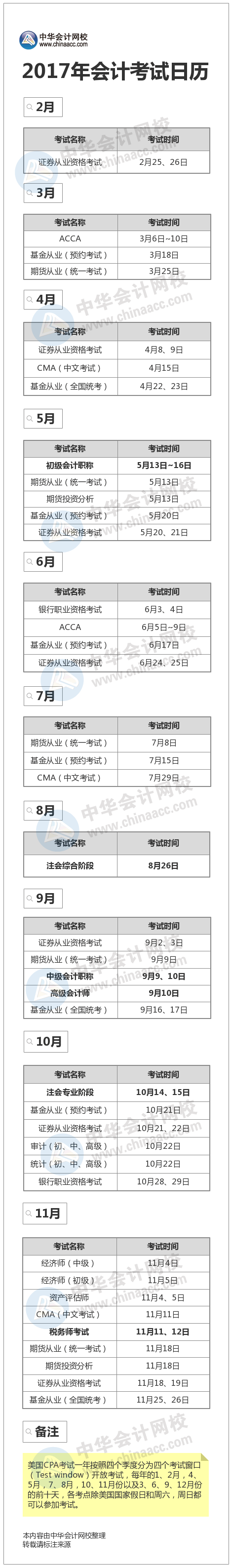 2017年財(cái)會(huì)類(lèi)考試時(shí)間安排