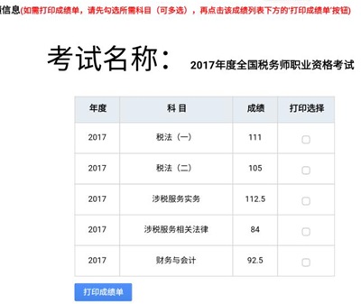 2017年稅務(wù)師考試一次性過5科學(xué)員成績(jī)單曝光