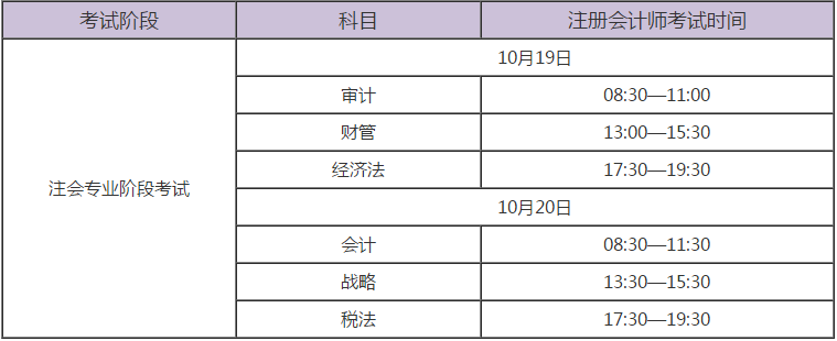 注冊會計師考試時間