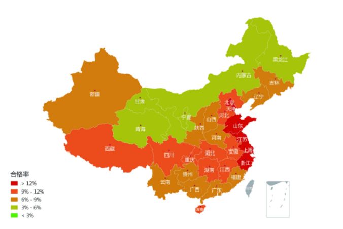 圖18  2019年不同地區(qū)全科合格情況統(tǒng)計(jì)圖