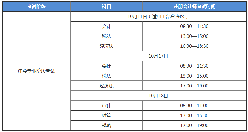 注會2020年專業(yè)階段考試時間安排一覽