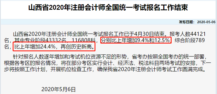 剛剛！部分地區(qū)公布了2020注會報名人數(shù)！創(chuàng)歷史新高！