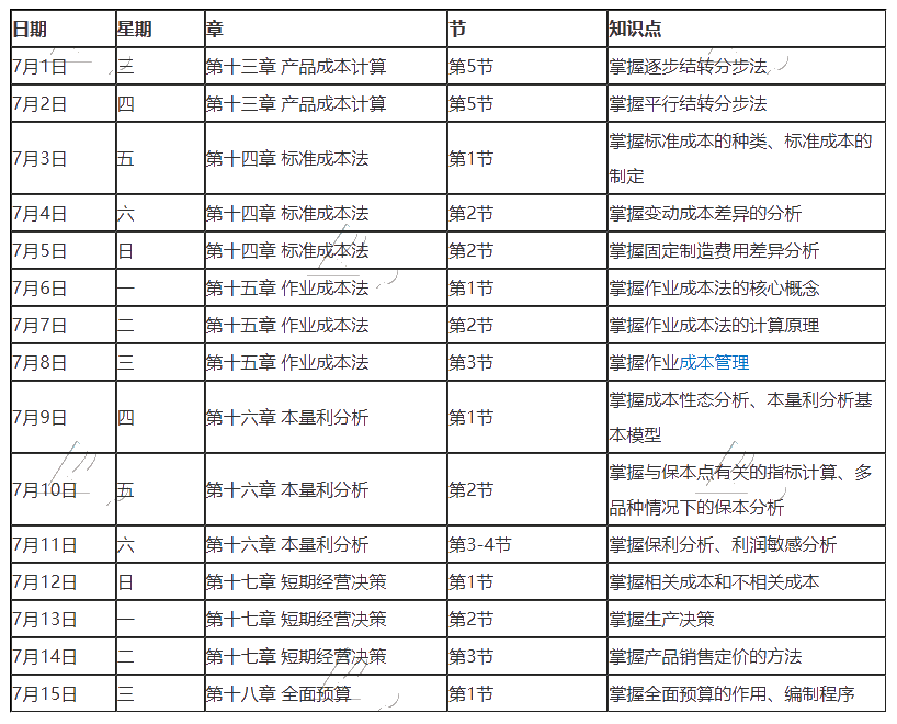 【建議收藏】2020年注冊(cè)會(huì)計(jì)師7月（上）學(xué)習(xí)日歷來啦！