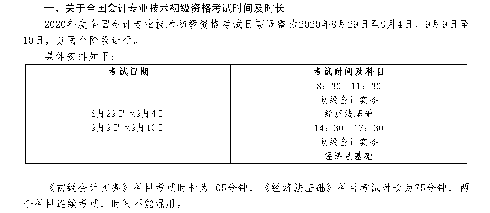 2020年廣西初級會計(jì)考試科目及考試時間