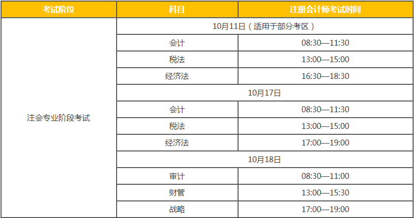 遼寧地區(qū)注冊會計師考試時間為10月11日、17-18日