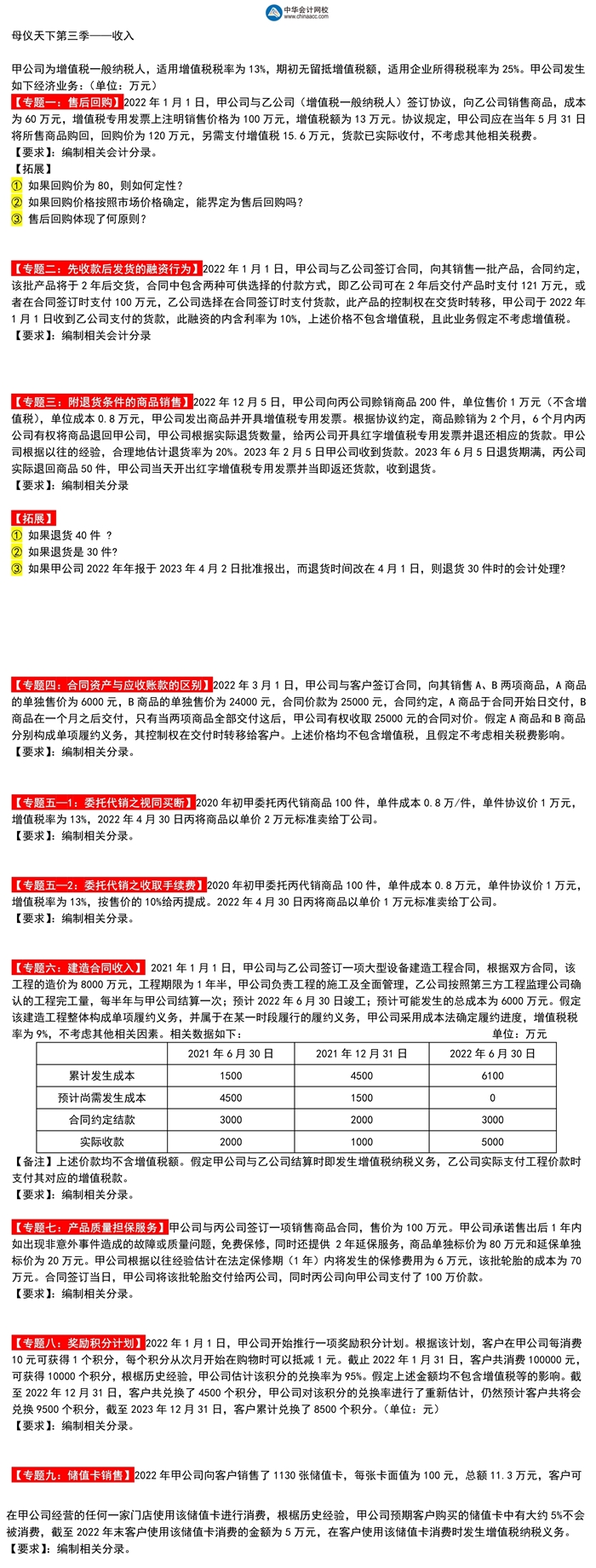 高志謙中級會計實務母題第三季——收入專題！