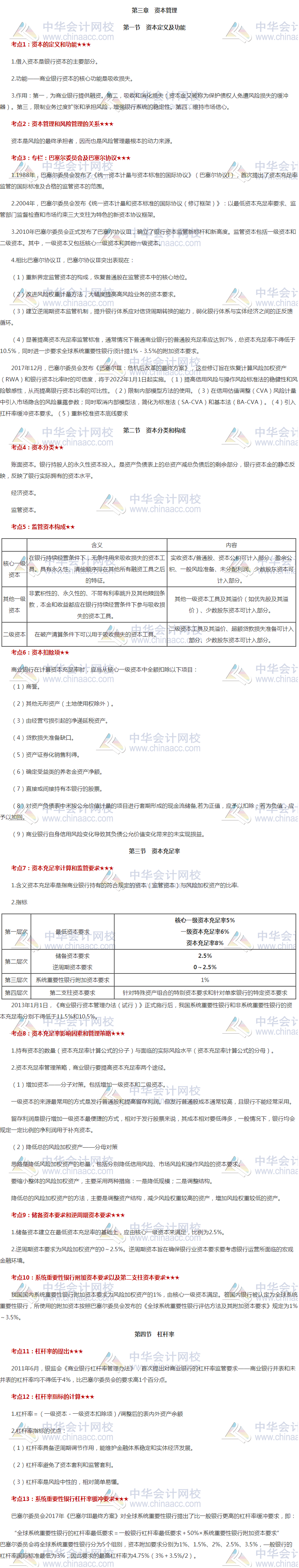 必看！銀行初級《風險管理》高頻考點第三章 資本管理