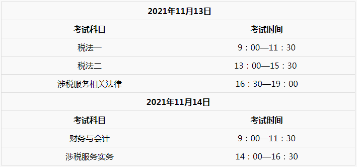 2021稅務師考試時間