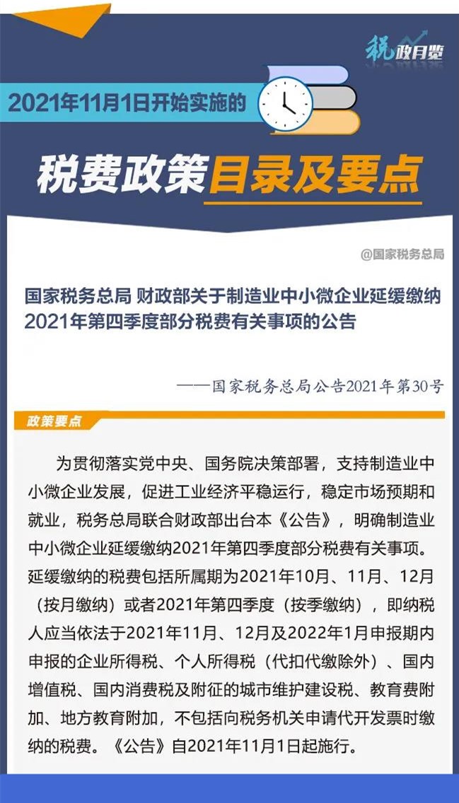 擴散周知！2021年11月1日開始實施的稅費政策