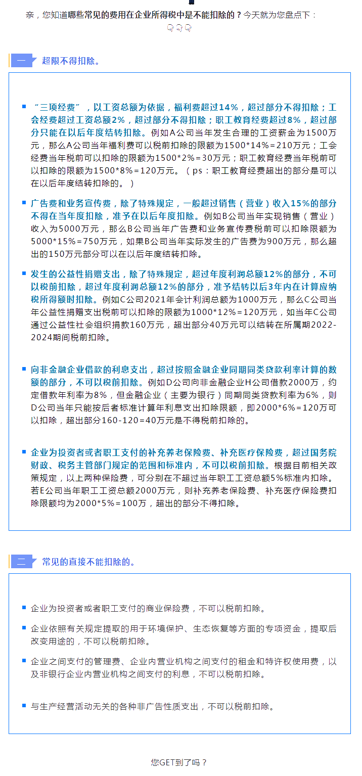 提醒！企業(yè)所得稅的這些費(fèi)用扣除不得！