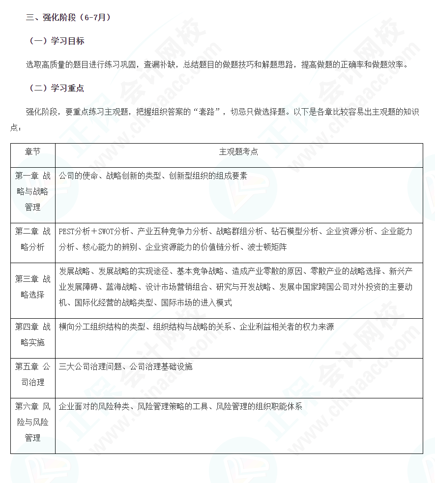 2022年注會戰(zhàn)略強化階段學(xué)習(xí)計劃