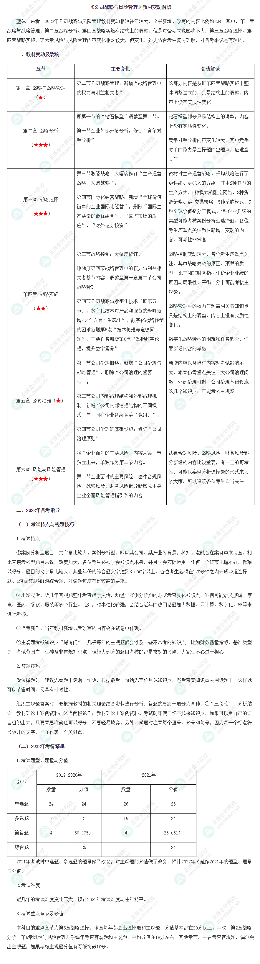 2022年注冊會計師《戰(zhàn)略》教材變動解讀已出！