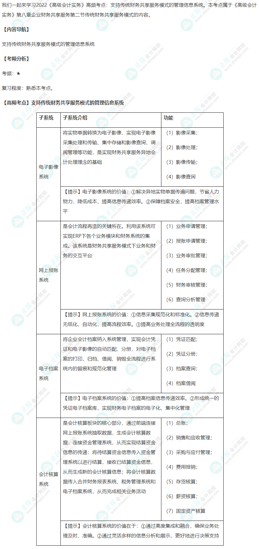 2022高會高頻考點：支持傳統財務共享服務模式的管理信息系統6