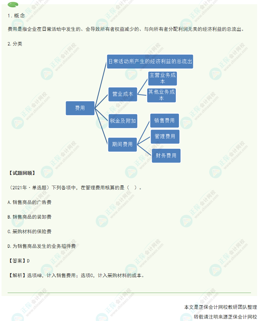 2022年《初級會計(jì)實(shí)務(wù)》高頻考點(diǎn)：費(fèi)用的內(nèi)容及其分類