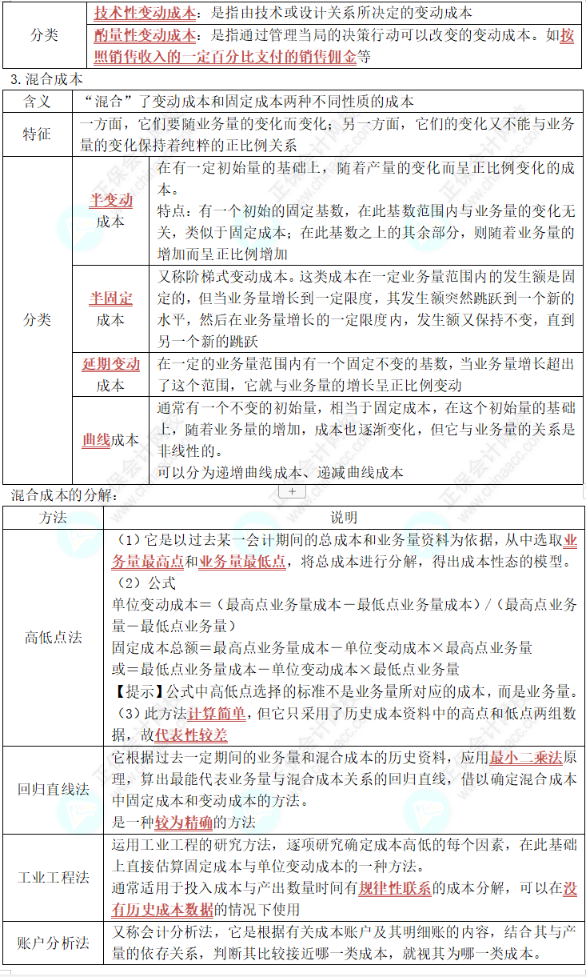 中級《財務管理》第二章高頻考點4：成本性態(tài)分析