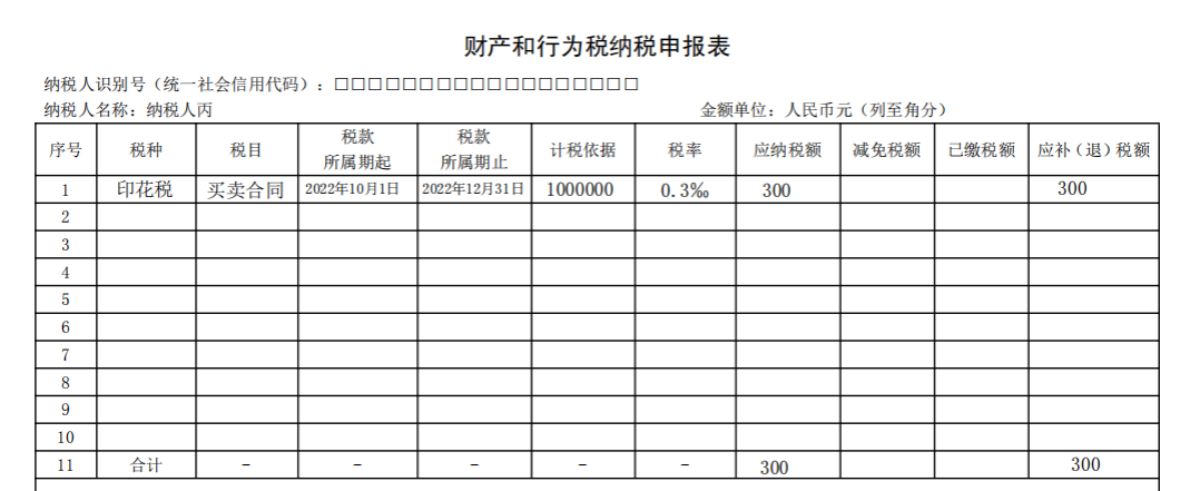 財產(chǎn)和行為稅納稅申報表