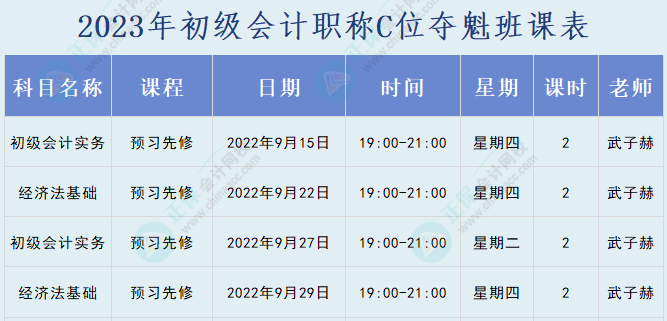 2023年初級(jí)會(huì)計(jì)職稱C位奪魁班直播課表