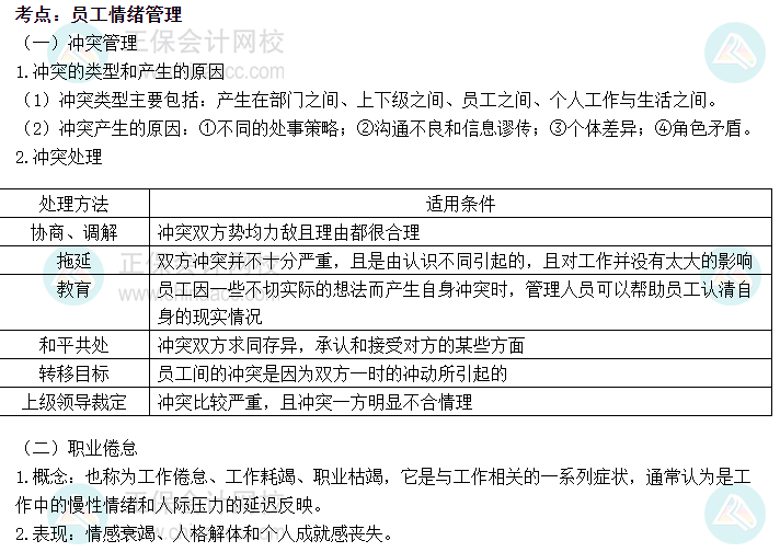 2022初級經(jīng)濟師《人力》高頻考點：員工情緒管理