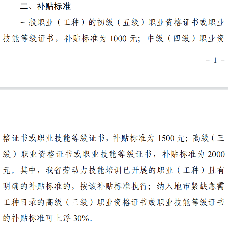 廣東失業(yè)保險技能提升補貼標準