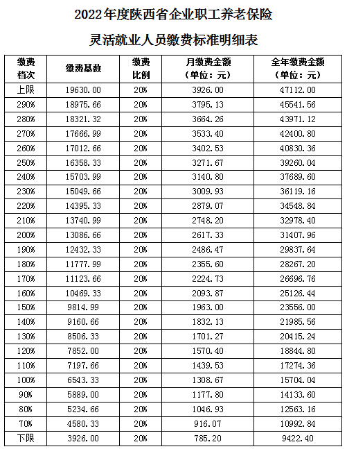 陜西省靈活就業(yè)繳費表