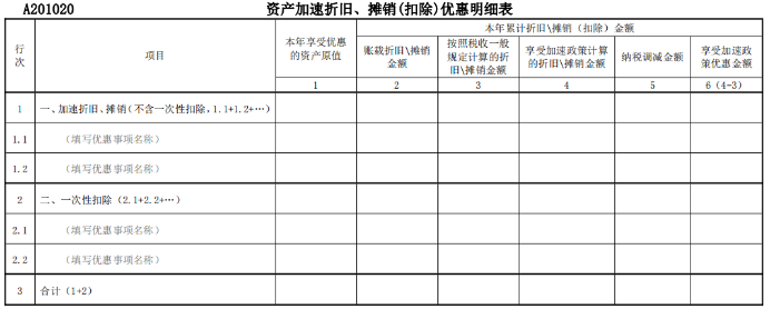 資產(chǎn)加速折舊、攤銷優(yōu)惠明細表