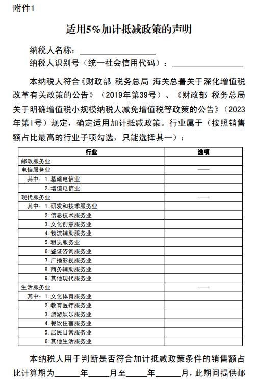 適用5%加計(jì)抵減政策的聲明