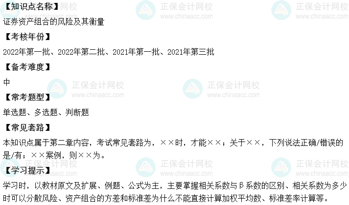 中級會計財務管理二十大恒重考點：證券資產組合的風險及其衡量