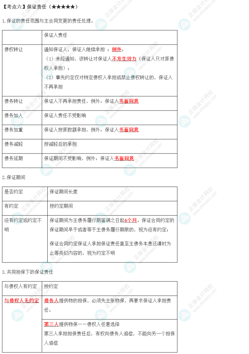 2023年注會《經(jīng)濟(jì)法》第4章高頻考點(diǎn)6：保證責(zé)任