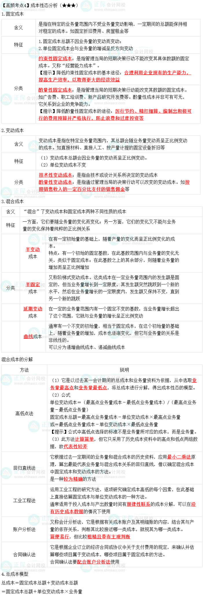 2023年中級(jí)《財(cái)務(wù)管理》高頻考點(diǎn)：成本性態(tài)分析