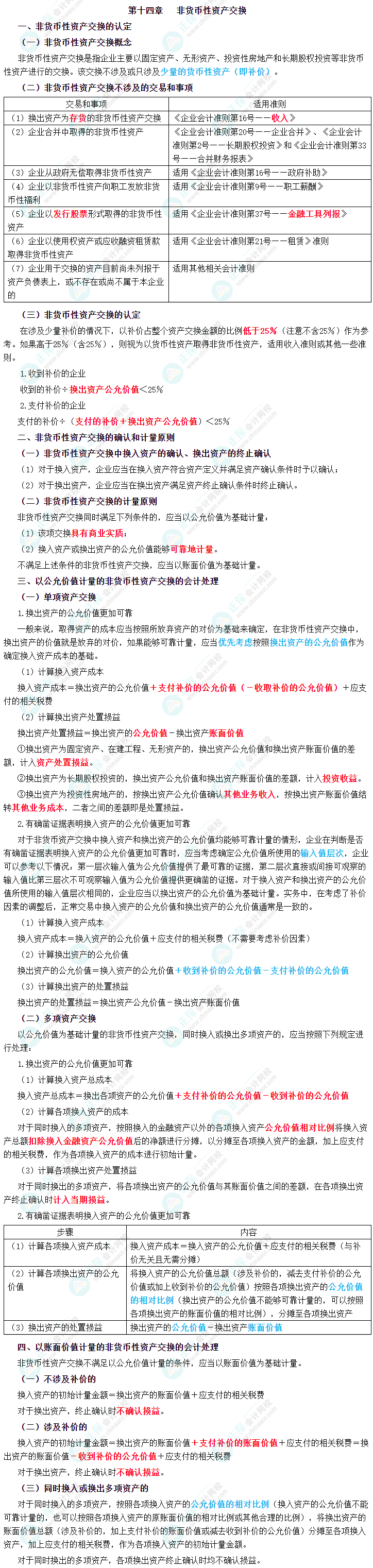 2023年中級會計職稱《中級會計實務》三色筆記第十四章：非貨幣性資產交換