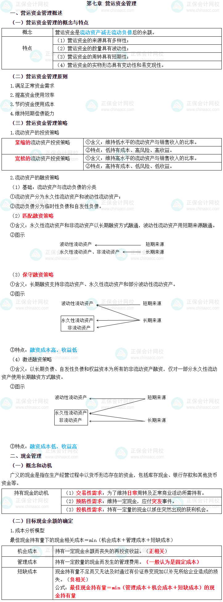 2023年中級會(huì)計(jì)職稱《財(cái)務(wù)管理》三色筆記第七章：營運(yùn)資金管理