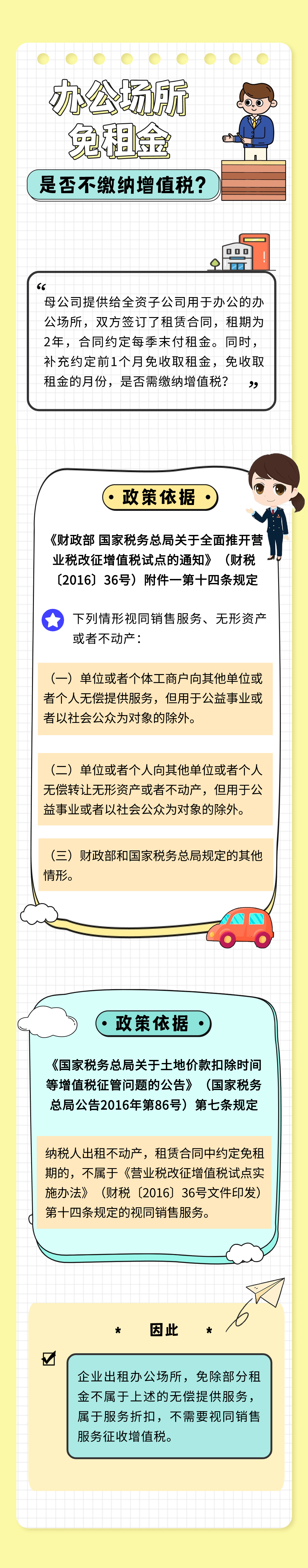 辦公場所免租金是否不繳納增值稅？