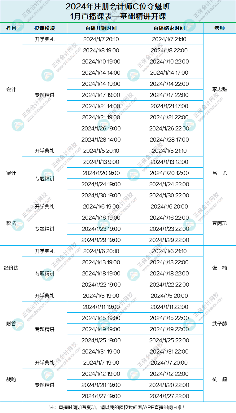 2024注會C位班1月課表