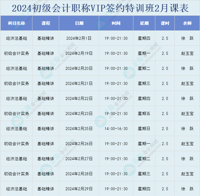 開課啦！2024年初級會計職稱VIP簽約特訓(xùn)班直播課表安排