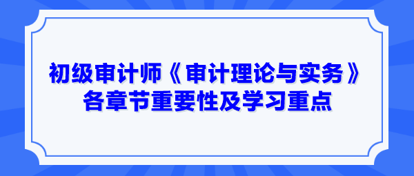 2024年初級審計師《審計理論與實務(wù)》各章節(jié)重要性及學(xué)習(xí)重點(diǎn)