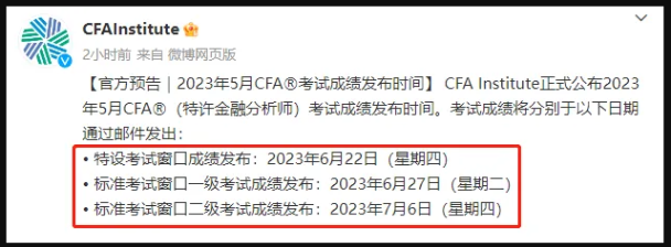 5月CFA考試成績公布時間已定？