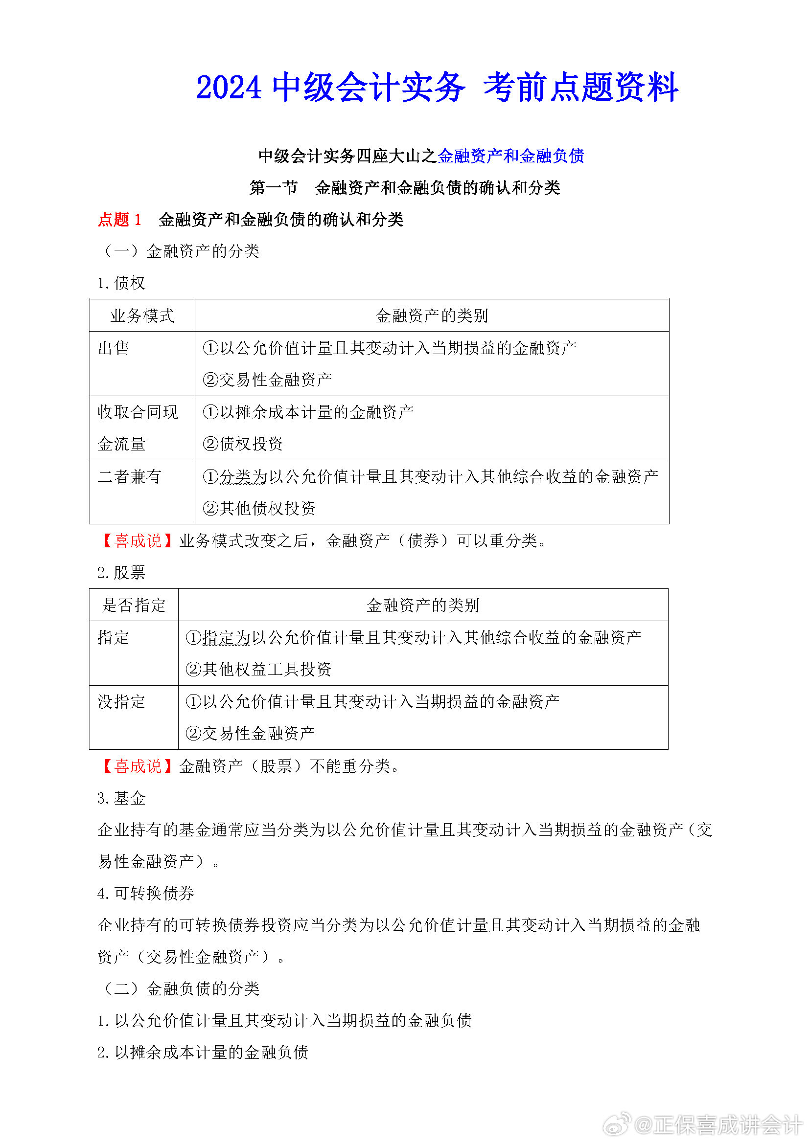 喜成2024年中級會計實務主觀題預測 這些考點再看一遍！